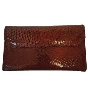 Vintage Snakeskin Burgundy Exotic Women Wallet Clutch